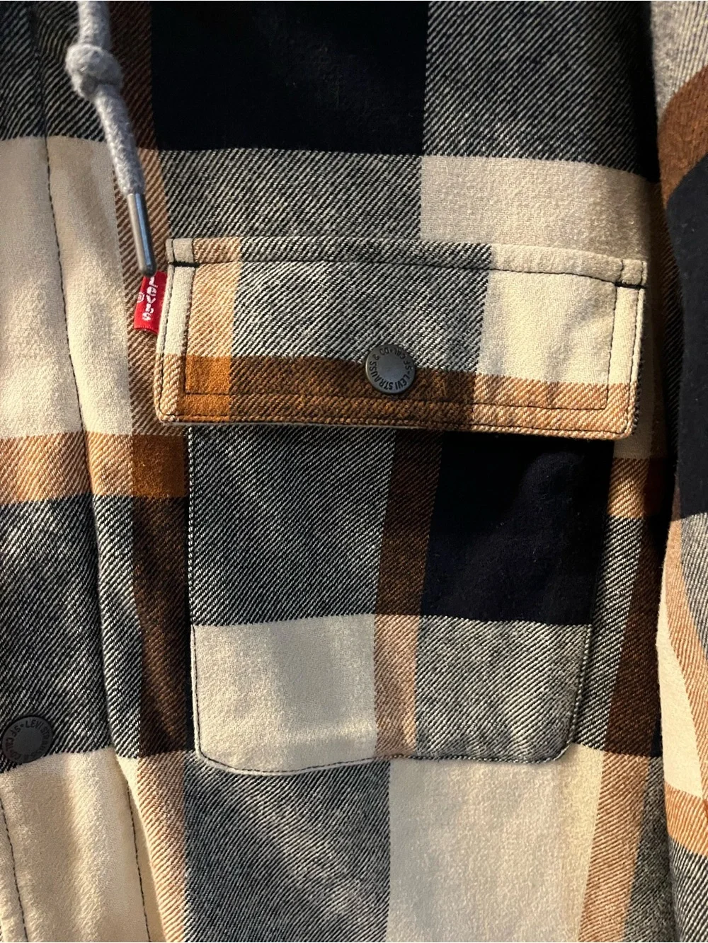 Levis Sherpa Lined Hooded Flannel Jacket Mens XXL Plaid Full Zip Cotton Shacket